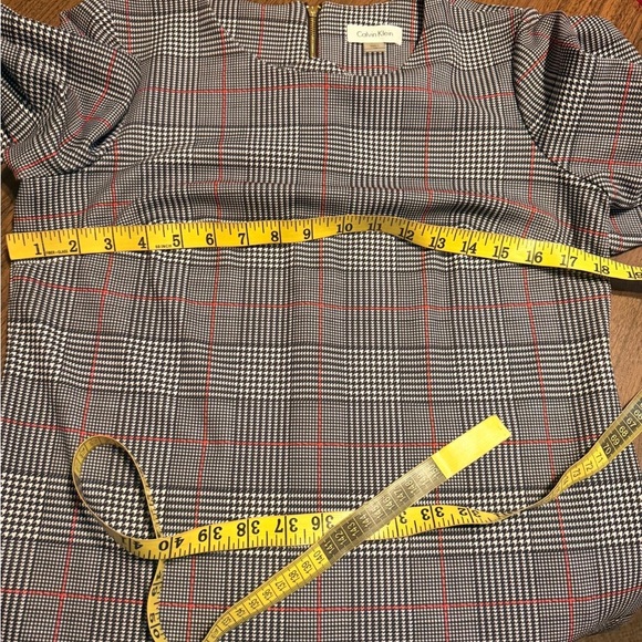 Calvin Klein Black and Gray Plaid Dress with Bell Sleeves - Picture 4 of 6